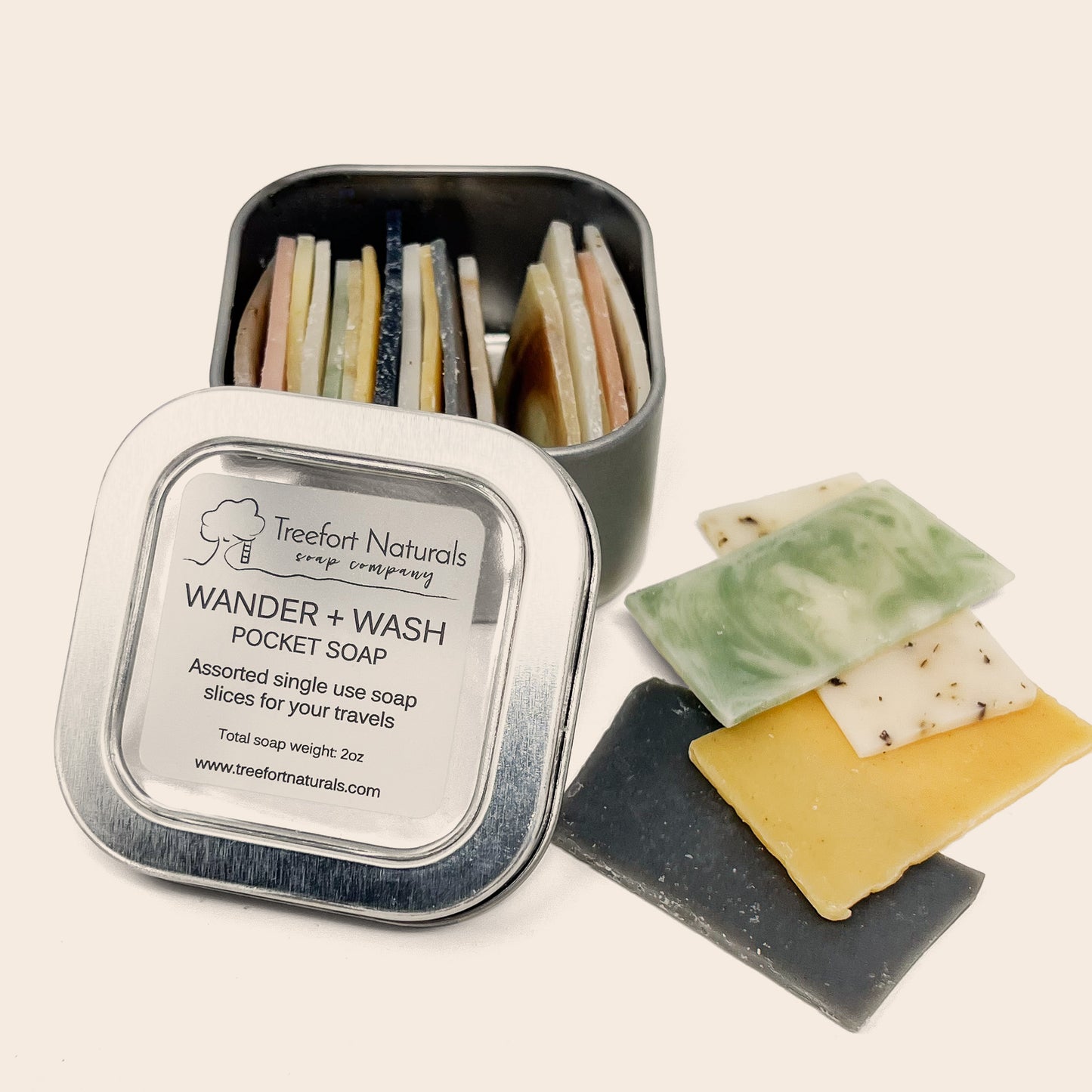 Wander + Wash Pocket Soap Slices in reusable tin