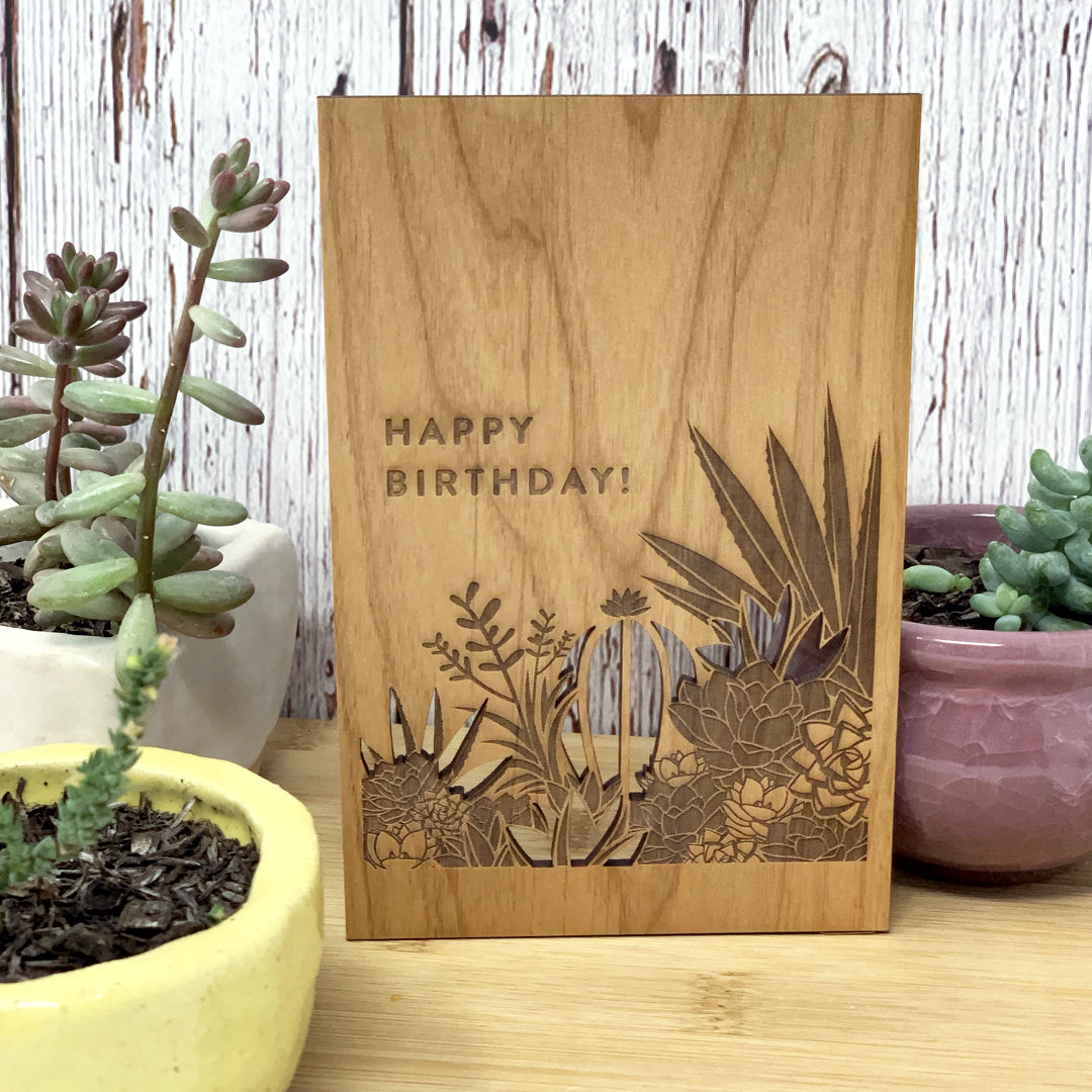 Desert Garden Wood Birthday Card - Good Spark